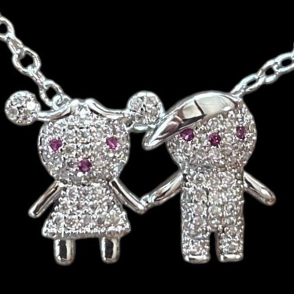 Sterling Silver 0.51 ct GRA Moissanite Boy & Girl Pendant Necklace Pave' Set